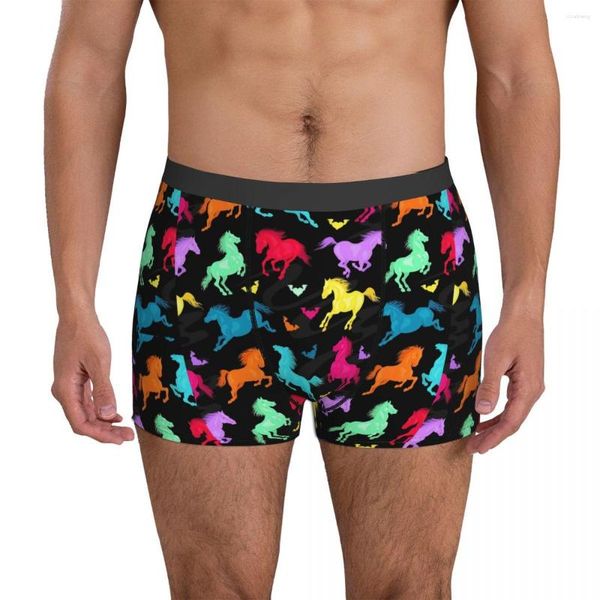 Sous-vêtements Sous-vêtements de chevaux colorés Running Animal 3D Pochette Trenky Boxershorts Custom DIY Boxer Brief Respirant Mâles Plus Taille