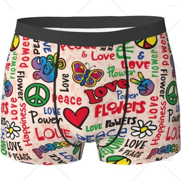 Sous-vêtements colorés Love Power Peace sous-vêtements drôles pour hommes Boxer slips légère élasticité short masculin nouveauté cadeau élégant pour hommes