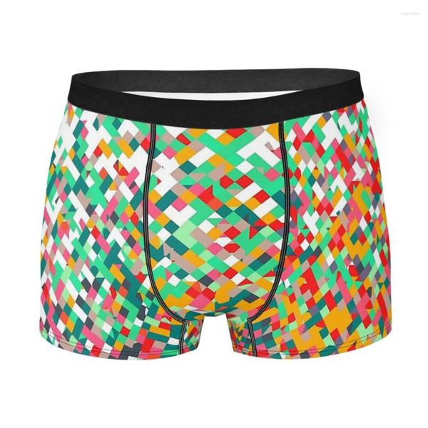 Calzoncillos de algodón con patrones geométricos de mosaico colorido, ropa interior para hombre, pantalones cortos estampados, calzoncillos tipo bóxer