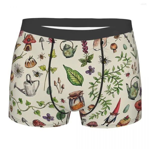 Calzoncillos Cottagecore Light Green Man's Boxer Briefs Ropa interior Setas Setas Bosque Altamente transpirable Idea de regalo de alta calidad