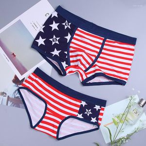 Sous-vêtements en coton pour hommes, sous-vêtements pour hommes, Boxer, short sexy, poche convexe, drapeau américain rayé, amoureux respirants