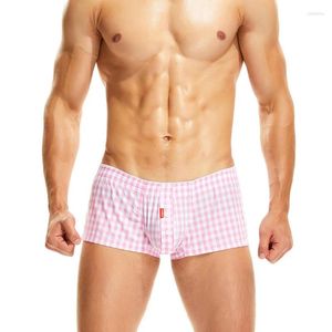 Sous-vêtements en coton pour hommes, pyjama à carreaux, pochette 3D, boxers, sous-vêtements confortables, pyjama rose, vêtements de nuit courts M XXL