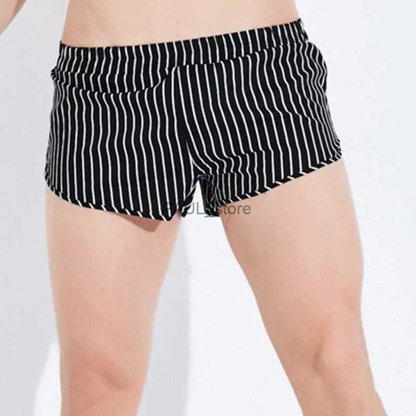 Calzoncillos Pantalones cortos de pijama de algodón Ropa interior tipo bóxer para hombre Cintura media Tamaño grande Calzoncillos informales para el hogar Pantalones cortos Calzoncillos de sueño suaves a rayas negras ManL231218