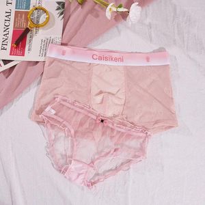 Sous-pants couple culotte un homme et femme sexy pur désir le même style vent transparent en dentelle glace en soie rose fime femme