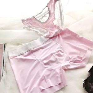 Onderbroek paar slipje set sexy kanten ondergoed ijs zijden stoffen erotische lingerie mannen boksers korte dames briefs minnaar 2pc