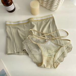 Sous-vêtements sous-vêtements de couple une paire de coton herbe vert surdimensionné sexy style chinois slips boxeurs pour hommes un homme et une femme