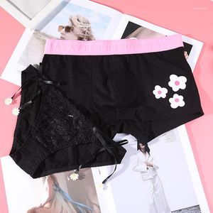 Caleçon Couple sous-vêtements hommes boxeurs Shorts femmes coton culottes pour amoureux mode vente 2023 noir