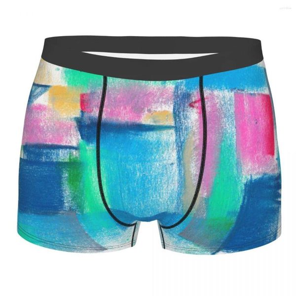 Caleçon Creative Pastel Peinture Rose Sous-Vêtements Hommes Bleu Sarcelle Art Abstrait Boxer Culotte Sexy Doux Pour Homme S-XXL