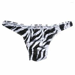 Slip coupe zèbre imprimé Sexy hommes slips hommes sous-vêtements respirants hommes taille basse T-Back string et G-String culotte sans couture A50