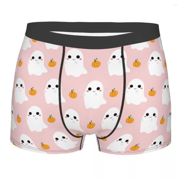 Sous-vêtements mignon rose Halloween fantôme avec citrouille hommes sous-vêtements longs dessin animé Boxer Shorts culotte nouveauté respirant pour homme