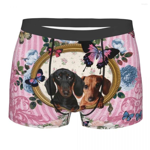 Caleçon Teckel Chien Et Papillon Sous-Vêtements Mâle Sexy Imprimer Blaireau Wiener Saucisse Boxer Culotte Culotte Breathbale