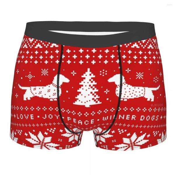 Calzoncillos Dachshund Dog Christmas Holiday Boxer Shorts para hombres 3D Print Male Animal Pet Ropa interior Bragas Calzoncillos suaves