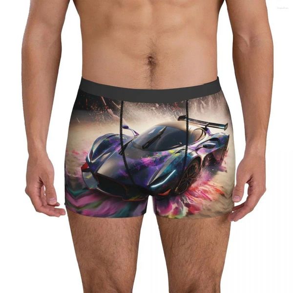 Sous-vêtements éblouissants sous-vêtements de voiture de sport Explosion liquide Splash culotte drôle impression Shorts slips pochette hommes tronc surdimensionné