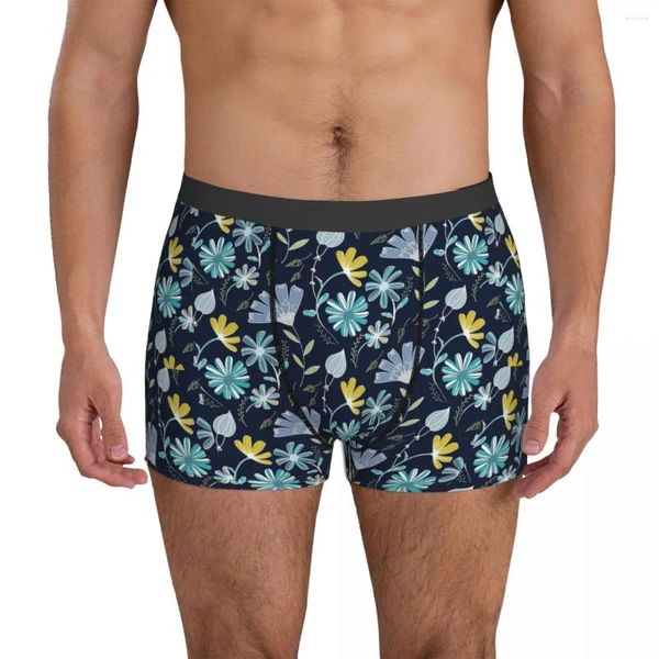 Calzoncillos Ditsy Ropa interior floral Flores azules Impresión Boxershorts Calidad Hombres Divertido Boxer Breve Idea de regalo