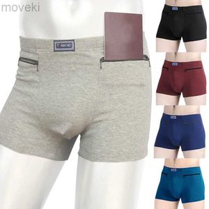 Sous-vêtements Double fermeture éclair poche Modal culotte antivol culotte avec deux poches hommes boîte slips sous-vêtements 24319