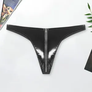 Onderbroek Elastische Heren Slips Heren Sexy Rits Kruis Spiegeloppervlak Effen Kleur Latex Homo Ondergoed G-string Voor Slank