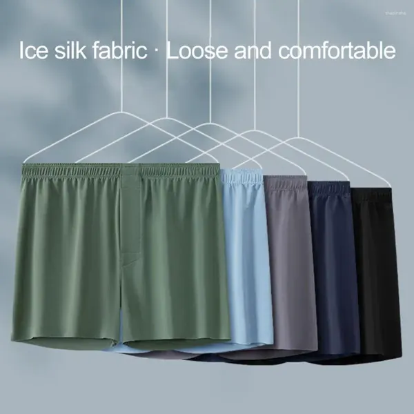 Sous-pants élastiques à la taille de la taille de la taille des hommes dorment shorts de glace d'été masculin en soie en liberté large jambe large avec pour confortable