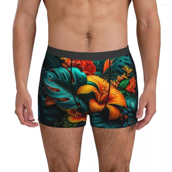 Calzoncillos elegantes ropa interior tropical hojas y flores pantalones cortos con estampado transpirable calzoncillos para bolsa masculina más tamaño tronco