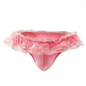 Slip érotique Lingerie hommes Sexy poche convexe sous-vêtements slips élasticité confortable dentelle jupe t-pantalon string culotte