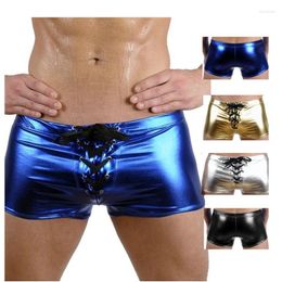 Onderbroek European American American Sexy Underwear Men's Boxer Patent Leather Bodybuilding Shorts Pants Drop