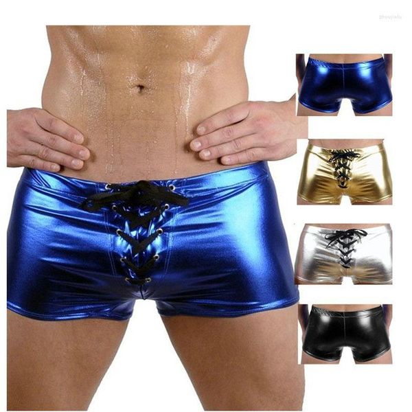 Sous-vêtements européens américains sexy sous-vêtements hommes boxer en cuir verni bodybuilding shorts pantalons drop