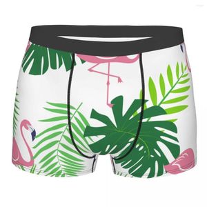 Calzoncillos Bóxer a la moda, bonitos flamencos rosas, hojas de palmera, pantalones cortos, bragas, calzoncillos, ropa interior transpirable para hombre, S-XXL