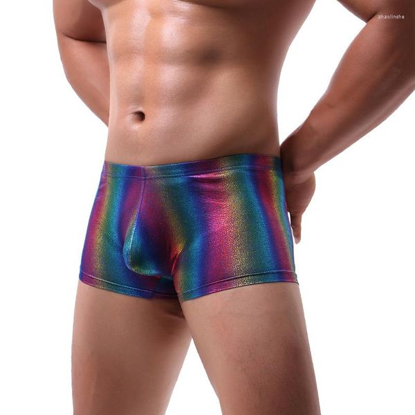 Calzoncillos de moda para hombre, calzoncillos bóxer brillantes de arcoíris, calzoncillos con bolsa para pene, ropa interior Sexy divertida para hombre, bragas con suspensorio de cintura baja Gay, lencería