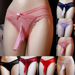 Slip mode Sissy femmes culottes souples hommes poche convexe slips sous-vêtements dentelle nœud papillon culotte Slip Hombre