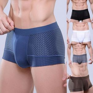 Caleçon mode tendance sous-vêtements en coton pour hommes Boxer Shorts en Fiber de bambou poche de renflement respirant solide porter des sous-vêtements