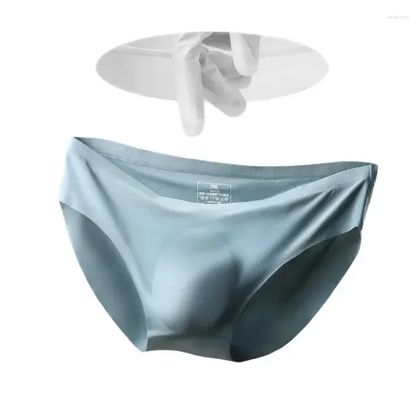 Calzoncillos Moda Yong Hombre Sexy Sólido Verano Seda Hielo Sin costuras Breifs Transpirable Fino Secado Rápido U Bolsa Bolsa Transparente Ropa Interior Apretada