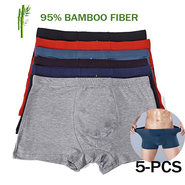 Calzoncillos Fasion Ropa interior de bambú de alta calidad Hombres XL XXL XXXL XXXXL 5XL 6XL Tamaño Hombres Boxer Ropa interior Tallas grandes Pies planos Bragas negro 230705