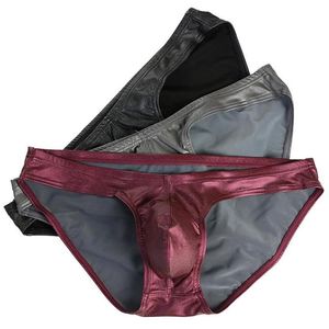 Sous-vêtements Faux Cuir Hommes Sous-vêtements Slip Gay Pénis Poche Sexy Bikini Hommes Culottes Mâle Lingerie2360