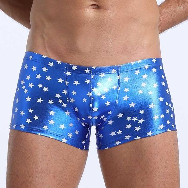 Calzoncillos de cuero de imitación impreso Boxer Shorts Sexy Gay Jockstrap G-Strings Tangas Hombres Ropa interior de malla Tanga Pene Bolsa Bikin