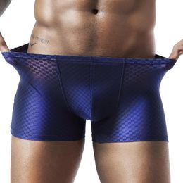 Sous-vêtements ajustés pour hommes sexy été mince transparent glace soie boxer respirant hommes taille non violet slip sous-vêtements pour hommes large bande