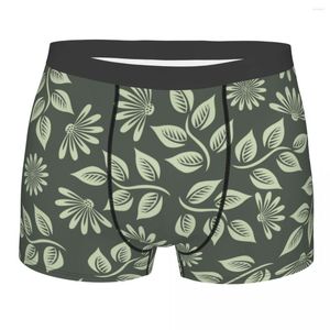 Caleçon Fleurs Feuilles Vert Homme Boxer Briefs Motif Texture Peinture Sous-Vêtements Très Respirants Imprimer Shorts Cadeaux D'anniversaire