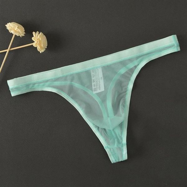 Sous-vêtements pour hommes sexy sous-vêtements respirants t-back voir à travers la lingerie masculine dentelle transparente string été string slips240y