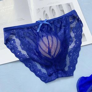 Slips Fun Sexy Attrayant Traceless Mens Briefs Transparent U Convex Pouch Personnalité Dentelle Fleur Hommes Sous-Vêtements Sissy Culottes Pour