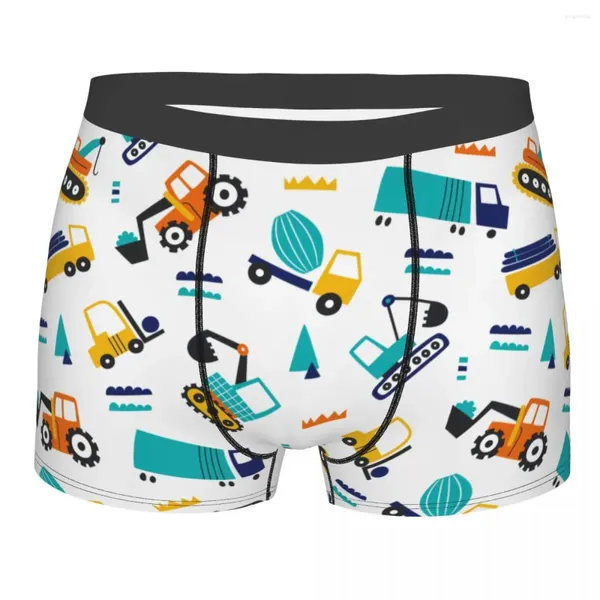 Calzoncillos Boxer divertido lindo excavadoras pantalones cortos de dibujos animados bragas hombres ropa interior camiones niño ama transpirable para hombre S-XXL