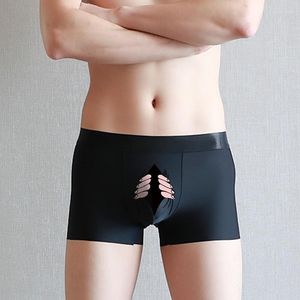 Onderbroek Funny Print Underwear Men Men Ice Silk Boxer Shorts Sexy Fashion Trunk Naadloze persoonlijkheid Mannelijk slipje voor geliefden Gift