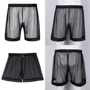 Caleçon Gay hommes Lingerie voir à travers maille ample salon Boxer Shorts sous-vêtements pour nuit extensible ShortsSous-vêtement