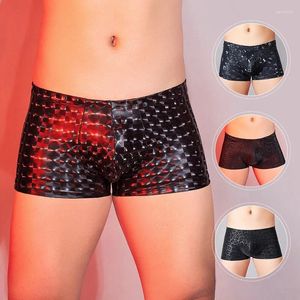 Calzoncillos Gays Moda Cuero Serpiente Boxer Shorts para hombres Leopard Print Ropa interior 3D Juventud Sexy Cómodo Encantador SM Divertido