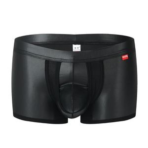 Sous-vêtements Gays hommes sous-vêtements en cuir boxeurs pour hommes dos ouvert culotte en maille Sissy voir à travers la lingerie sexy masculine sous-vêtements