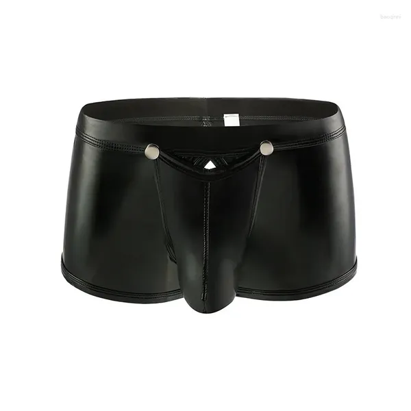 Calzoncillos Gays U Convex Bolsa Bragas para hombres Cuero Frente Ranuras traseras en forma de boxeador Pantalones cortos que sobresalen Flap Ropa interior de cintura baja