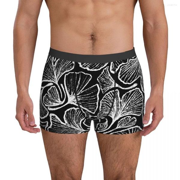 Sous-vêtements Ginkgo Biloba sous-vêtements blanc et noir pour hommes, slip confortable, Boxer Trenky imprimé, culotte grande taille