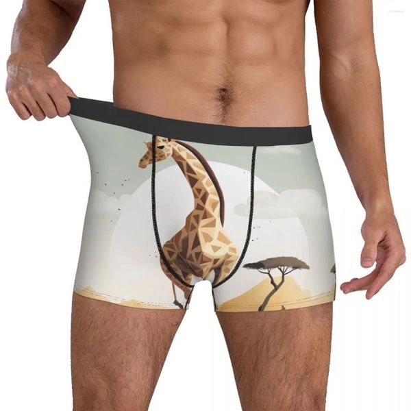 Sous-vêtements girafe sous-vêtements Illustrations détaillées Nature impression tronc haute qualité hommes mignons shorts slips cadeau