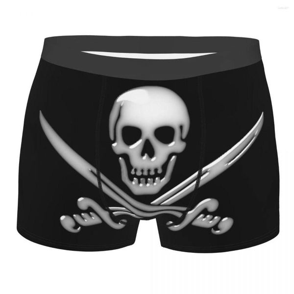 Calzoncillos Glassy Pirate Skull Sword Crossbones Calzoncillos bóxer para hombre Esqueleto Hueso Transpirable Ropa interior divertida Impresión de calidad superior Short