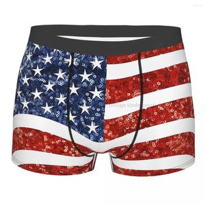 Sous-vêtements imprimés à paillettes drapeau national américain culottes respirantes sous-vêtements pour hommes shorts sexy boxer slips