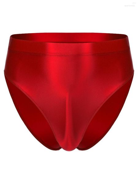 Slip brillant taille haute Lingerie slips sous-vêtements pour hommes mâle couleur unie culotte taille élastique maillots de bain