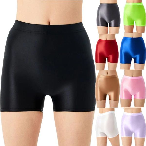 Calzoncillos ropa interior brillante sin costuras mujeres hombres boxeador calzoncillos pantalones de damas cuatro esquinas anti-vacío verano delgado gimnasio corto