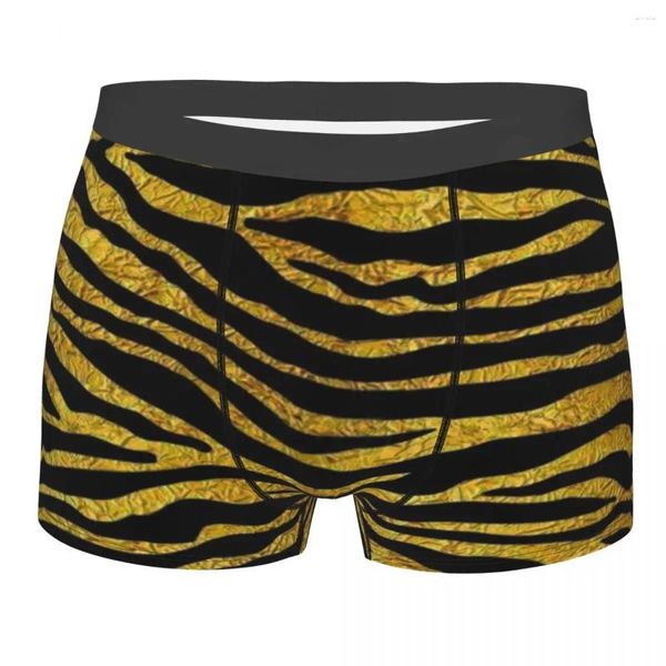 Calzoncillos rayas doradas Tigre rey del bosque Animal bragas respirables ropa interior de hombre pantalones cortos ventilados calzoncillos tipo bóxer